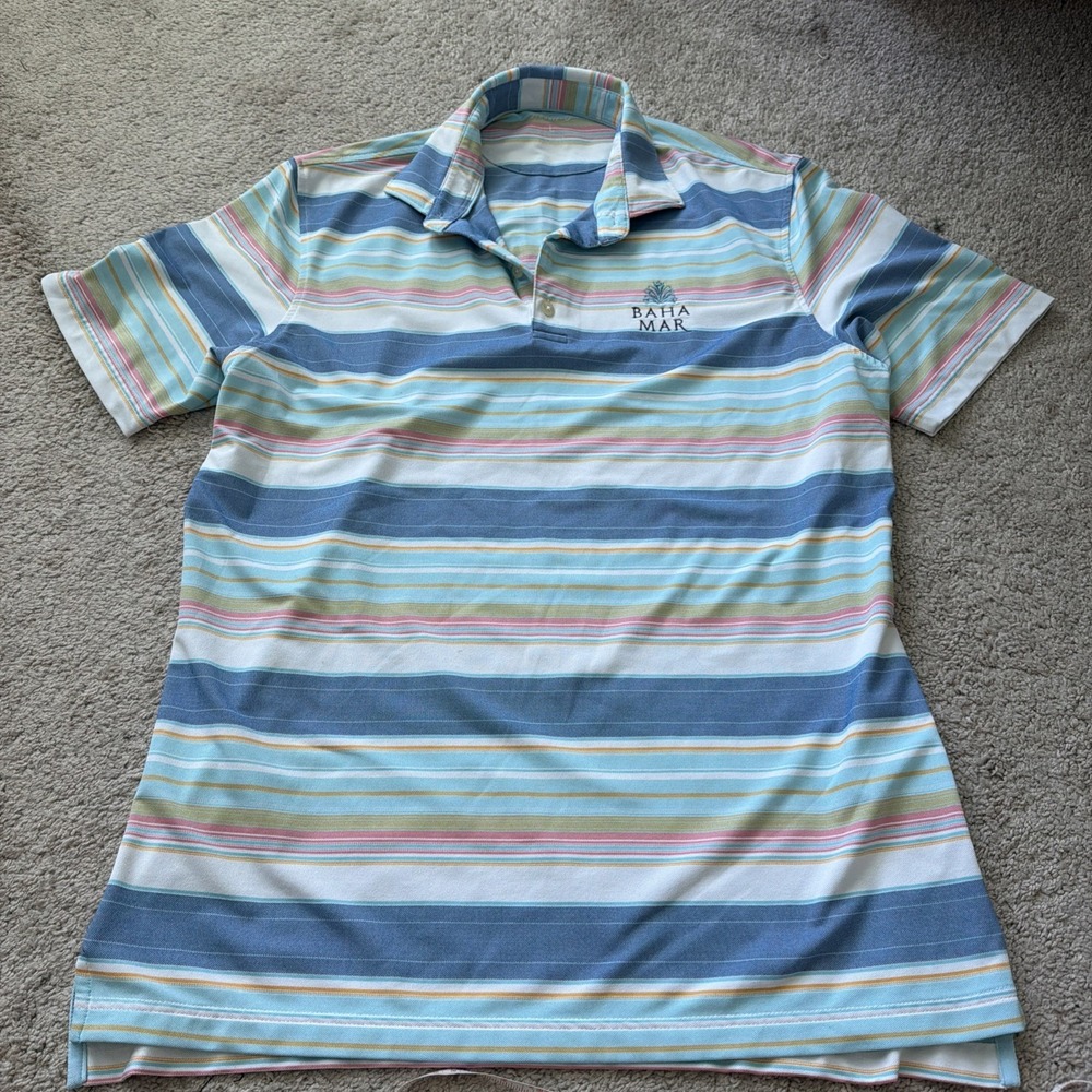 Johnnie O Polo Shirt Mens Large Baha Mar Bahamas Golf Resort Erwin Lake Striped